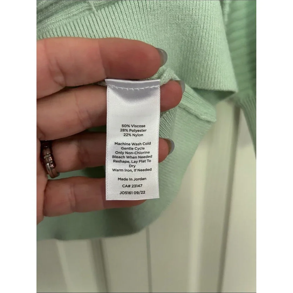 TALBOTS Small Mint Green Ribbed Crewneck Sweater Pastel Stretch Soft Neutral